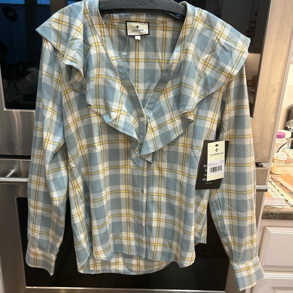 Tuckernuck Blue plaid Blouse size S BNWT